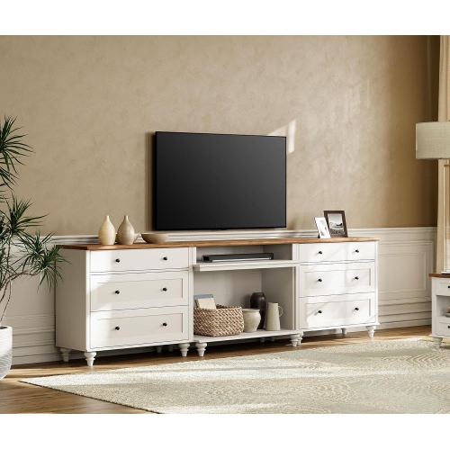 WAMPAT TV Stand for TVs up to 100'', Home Entertainment Center with 6 Drawers for 75/80/85/90 Inch TV, Large TV Console for Living Room, Bedroom, Oak