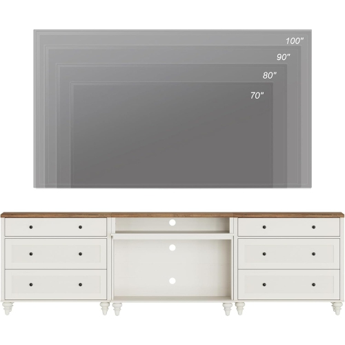 WAMPAT TV Stand for TVs up to 100'', Home Entertainment Center with 6 Drawers for 75/80/85/90 Inch TV, Large TV Console for Living Room, Bedroom, Oak