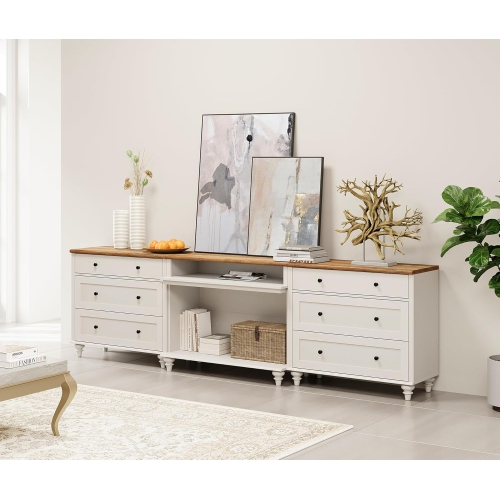 WAMPAT TV Stand for TVs up to 100'', Home Entertainment Center with 6 Drawers for 75/80/85/90 Inch TV, Large TV Console for Living Room, Bedroom, Oak