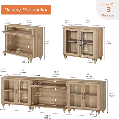 WAMPAT TV Stand for TVs up to 100'', Home Entertainment Center with 4 Glass Doors for 75/80/85/90 Inch TV, Large TV Console for Living Room, Bedroom,