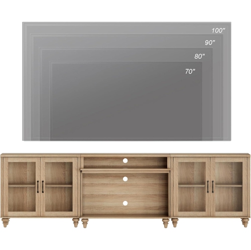 WAMPAT TV Stand for TVs up to 100'', Home Entertainment Center with 4 Glass Doors for 75/80/85/90 Inch TV, Large TV Console for Living Room, Bedroom,