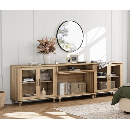 WAMPAT TV Stand for TVs up to 100'', Home Entertainment Center with 4 Glass Doors for 75/80/85/90 Inch TV, Large TV Console for Living Room, Bedroom,