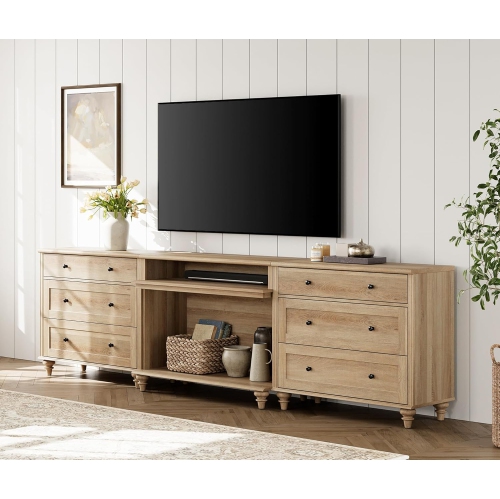 WAMPAT  Tv Stand for Tvs Up to 100", Home Entertainment Center With 6 Drawers for 75/80/85/90 Inch Tv, Large Tv Console for Living Room, Bedroom, Oak
