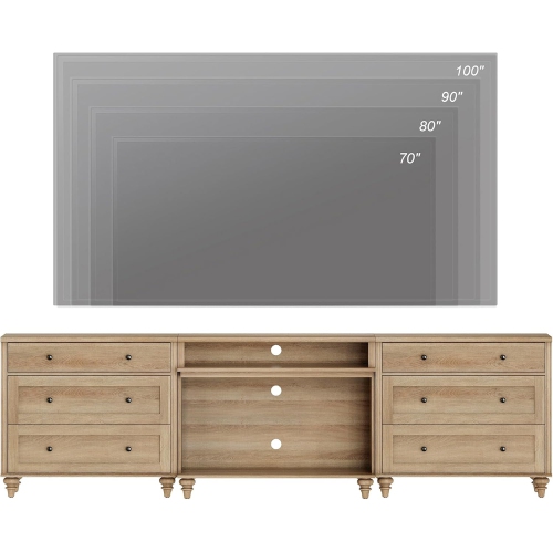 WAMPAT TV Stand for TVs up to 100'', Home Entertainment Center with 6 Drawers for 75/80/85/90 Inch TV, Large TV Console for Living Room, Bedroom, Oak