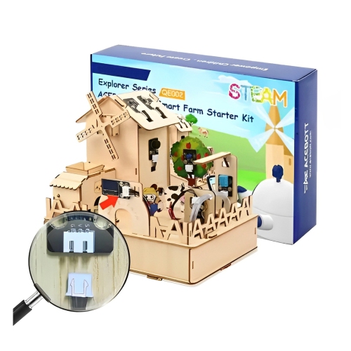 ACEBOTT QE002 ESP32 Smart Farm IoT Starter Kit Compatible with Arduino IDE Electronics Home Automation Coding Kit DIY Wooden House Building Sensor