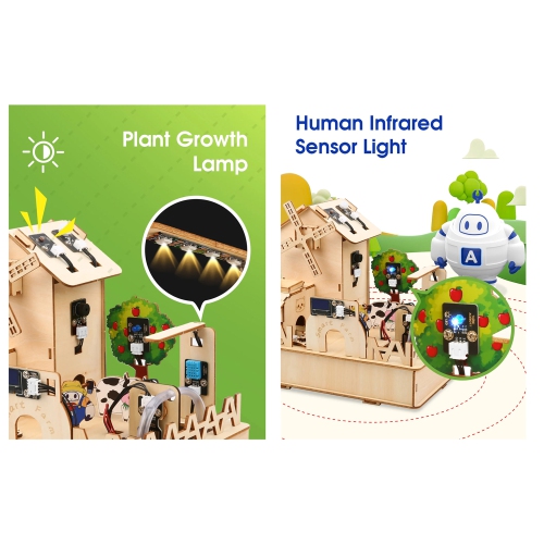 ACEBOTT QE002 ESP32 Smart Farm IoT Starter Kit Compatible with Arduino IDE Electronics Home Automation Coding Kit DIY Wooden House Building Sensor