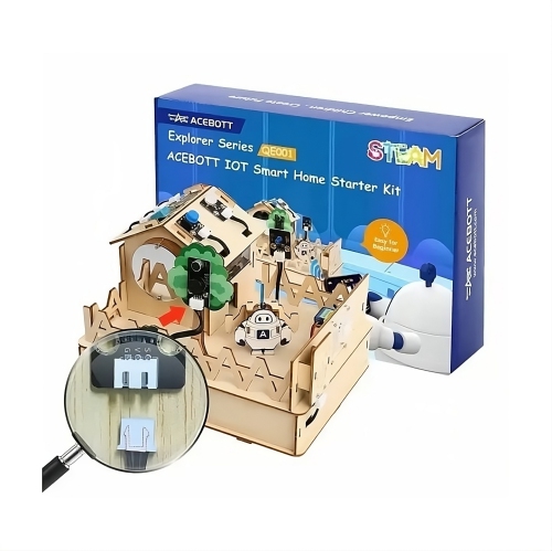 ACEBOTT QE001 ESP32 Smart Home IoT Starter Kit w/Arduino/ACECode(Scratch) - Plus, Electronics Home Automation Coding Kit, DIY Wooden House Building