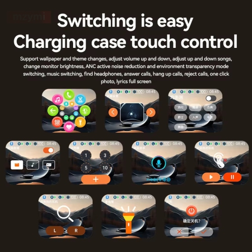 Wireless Earphone Dual Earbuds Touch Screen Headset ANC+ENC Noise Cancelling Bluetooth Headphone(White)