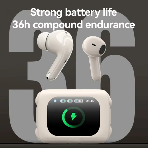 Wireless Earphone Dual Earbuds Touch Screen Headset ANC+ENC Noise Cancelling Bluetooth Headphone(White)