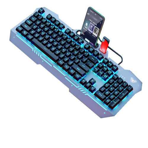 Wolf Spider F3010 Mechanical Gaming Keyboard Full Metal Panel 26 Keys No Conflict, Two-color Injection Keycaps, Black Ice Blue Light