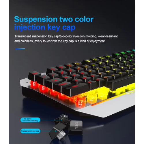 Wolf Spider F3010 Mechanical Gaming Keyboard Full Metal Panel 26 Keys No Conflict, Two-color Injection Keycaps, Black Ice Blue Light