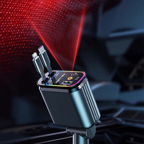 New starry sky top retractable cable car charger, 120W super fast charging car charger, car USB interface cigarette lighter, starry sky top + super