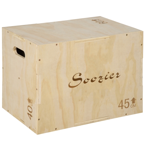 Image 1 of 9.. Soozier 3-in-1 Wooden Plyo Box, Plyometric Jump Box with Handle Openings for Home Gym, Workout Training, Natural