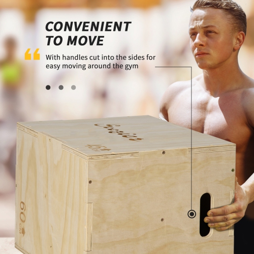 Soozier 3-in-1 Wooden Plyo Box, Plyometric Jump Box with Handle Openings for Home Gym, Workout Training, Natural
