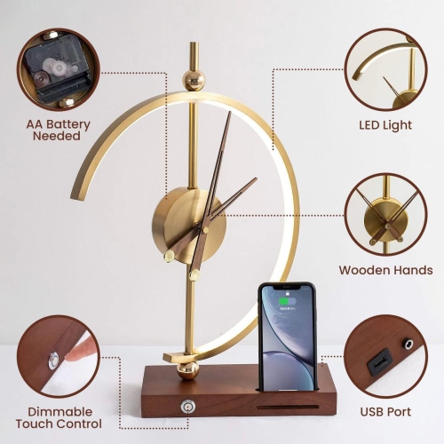 Clock Desk Lamp with Wireless Charger Analog Desk Clock LED Lamp Home Office Desk Lamp
