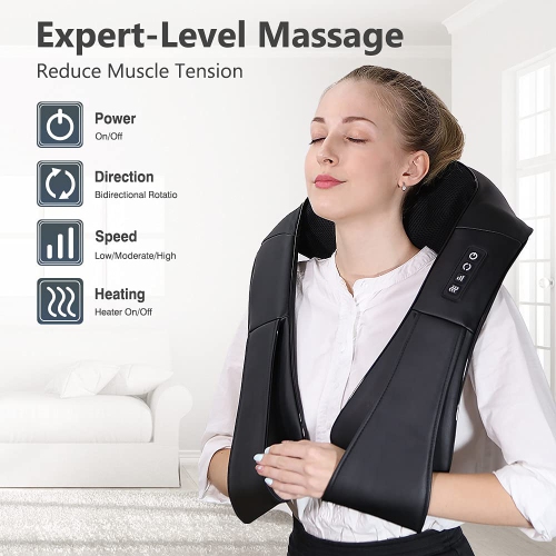 Neck Massager with Heat Shiatsu Massager for Neck Back Shoulder Deep Tissue Kneading Massager for Relax Muscles