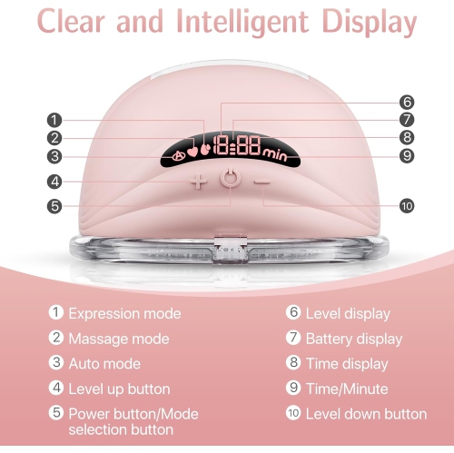 Hands-free electric breast pump, 24mm double seal, 3 modes and 12 levels, smart display, low noise Capacity 120 ml