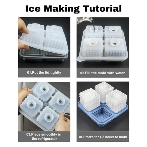 [Food Grade Silicone] Square Mold Set - Leak-Proof Funnel Lid Design + Easy-to-Remove Special Ice Box, Suitable for Whiskey/Cocktail/Juice DIY