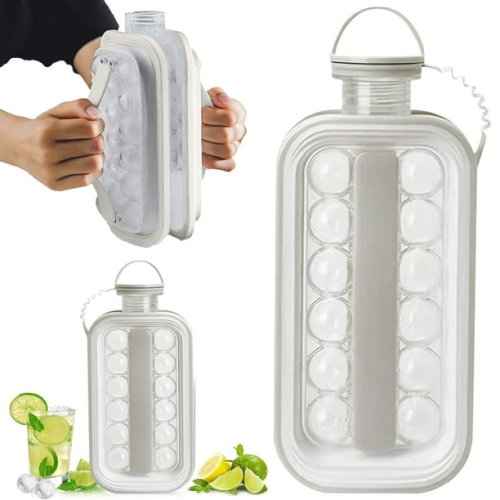 2-in-1 ice hockey pitcher | water bottle ice tray | silicone ice ball mold | household push-type transparent ice maker | portable handle | quick