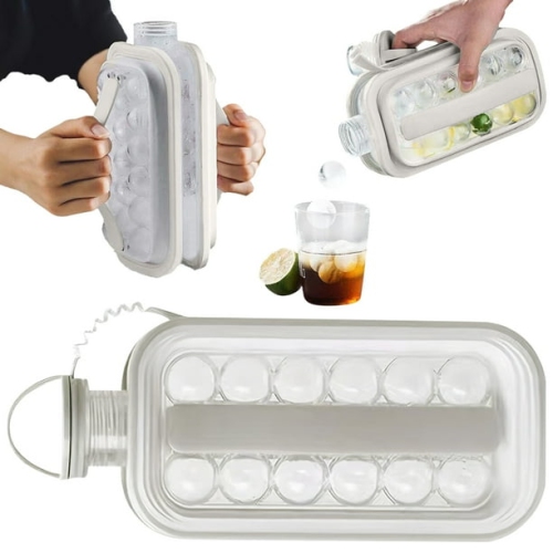 2-in-1 ice hockey pitcher | water bottle ice tray | silicone ice ball mold | household push-type transparent ice maker | portable handle | quick