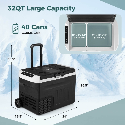 Costway 12 Volt Car Refrigerator with -4℉~68℉ Adjustable Range Divider for Camping 23/32/42 QT