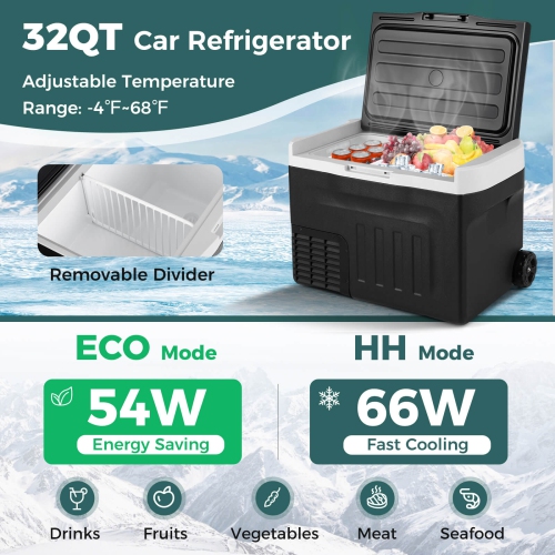 Costway 12 Volt Car Refrigerator with -4℉~68℉ Adjustable Range Divider for Camping 23/32/42 QT