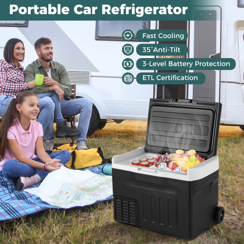 Costway 12 Volt Car Refrigerator with -4℉~68℉ Adjustable Range Divider for Camping 23/32/42 QT