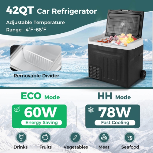 Costway 12 Volt Car Refrigerator with -4℉~68℉ Adjustable Range Divider for Camping 23/32/42 QT