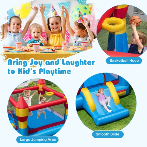 Costway 3-in-1 Kids Bouncer with Slide Large Jumping Area & Basketball Hoop Blower Excluded