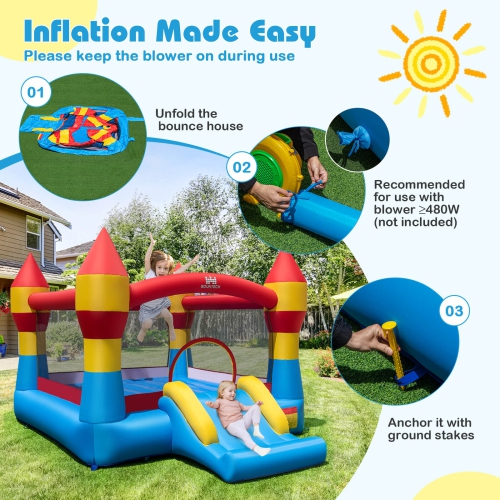 Costway 3-in-1 Kids Bouncer with Slide Large Jumping Area & Basketball Hoop Blower Excluded