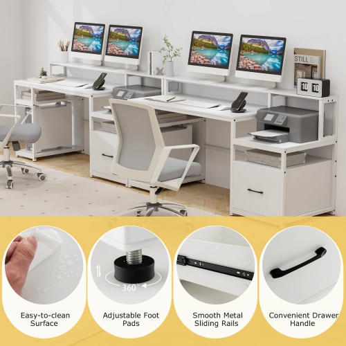 Costway 66" Computer Workstation with Monitor Stand CPU Stand Printer Shelf & File Drawer