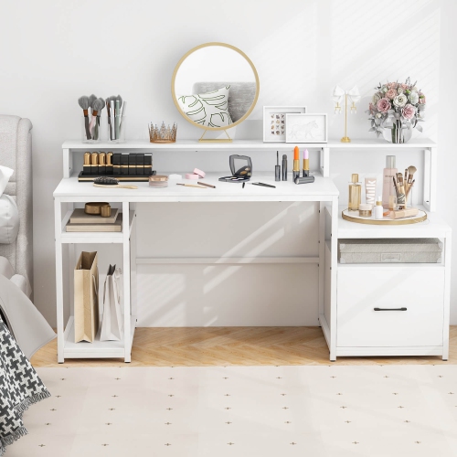 Costway 66" Computer Workstation with Monitor Stand CPU Stand Printer Shelf & File Drawer