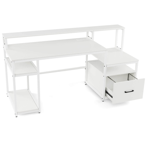 Costway 66" Computer Workstation with Monitor Stand CPU Stand Printer Shelf & File Drawer