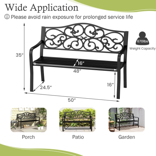 Costway 50" Porch Bench with Ergonomic Backrest & Armrests Floral Patterns Curved