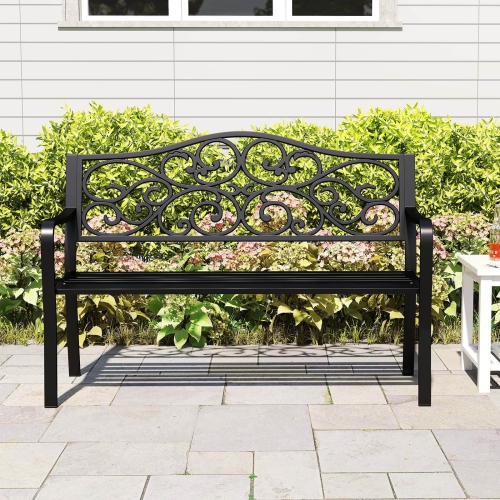 Costway 50" Porch Bench with Ergonomic Backrest & Armrests Floral Patterns Curved