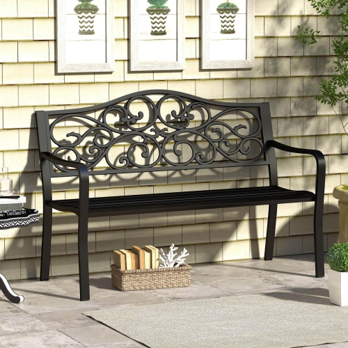 Costway 50" Porch Bench with Ergonomic Backrest & Armrests Floral Patterns Curved