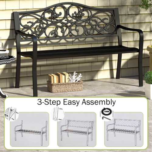 Costway 50" Porch Bench with Ergonomic Backrest & Armrests Floral Patterns Curved