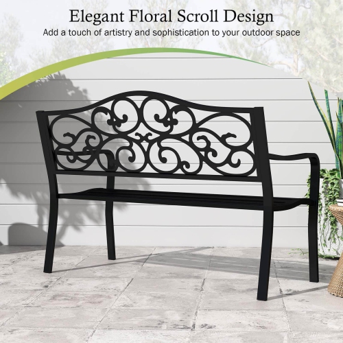 Costway 50" Porch Bench with Ergonomic Backrest & Armrests Floral Patterns Curved