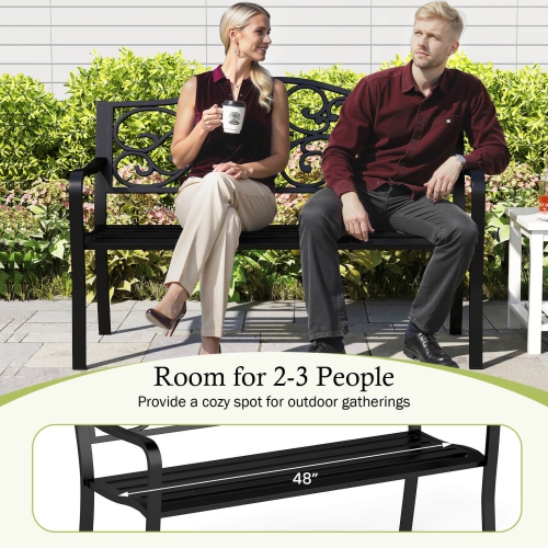 Costway 50" Porch Bench with Ergonomic Backrest & Armrests Floral Patterns Curved