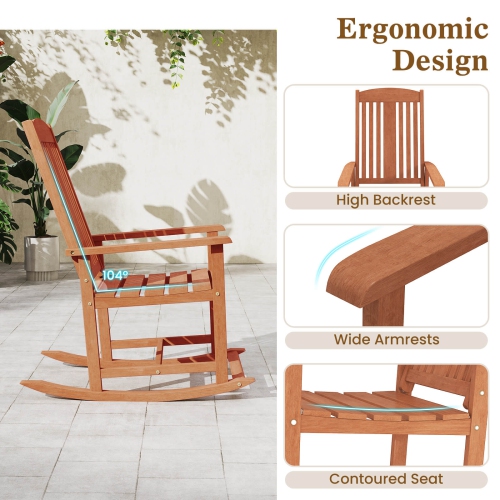 Chaise berçante extérieure 1/2 PCS de Costway avec siège latté Accoudoirs larges et repose-pieds pour patio