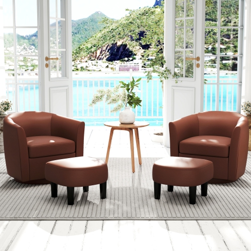 Fauteuil-baril pivotant de Costway avec repose-pieds, dossier incurvé et accoudoirs Salon Blanc crémeux/Gris/Brun