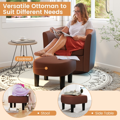 Fauteuil-baril pivotant de Costway avec repose-pieds, dossier incurvé et accoudoirs Salon Blanc crémeux/Gris/Brun