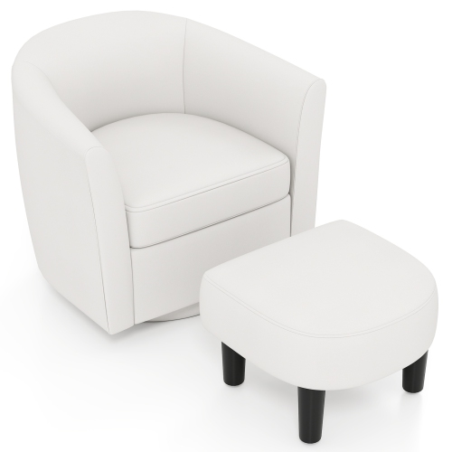 Fauteuil-baril pivotant de Costway avec repose-pieds, dossier incurvé et accoudoirs Salon Blanc crémeux/Gris/Brun