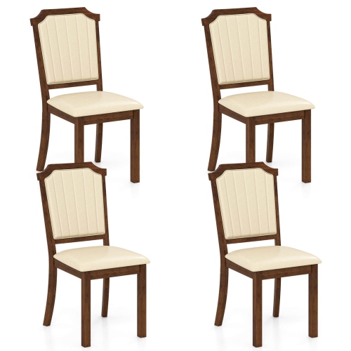 Costway Dining Chair Set of 2/4 Upholstered Kitchen Chair with PU Leather & Rubber Wood Frame