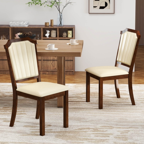 Costway Dining Chair Set of 2/4 Upholstered Kitchen Chair with PU Leather & Rubber Wood Frame