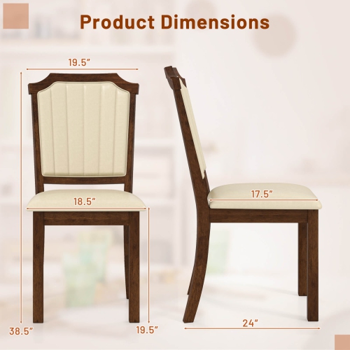 Costway Dining Chair Set of 2/4 Upholstered Kitchen Chair with PU Leather & Rubber Wood Frame