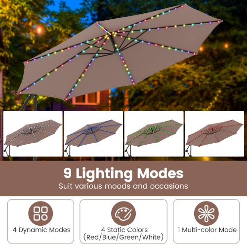 Parasol suspendu solaire décalé 10 pi de Costway avec 96 LED lumières solaires flottantes multicolores beige/café/gris/marine/rouge/turquoise