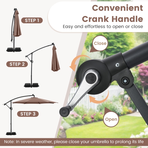 Parasol suspendu solaire décalé 10 pi de Costway avec 96 LED lumières solaires flottantes multicolores beige/café/gris/marine/rouge/turquoise