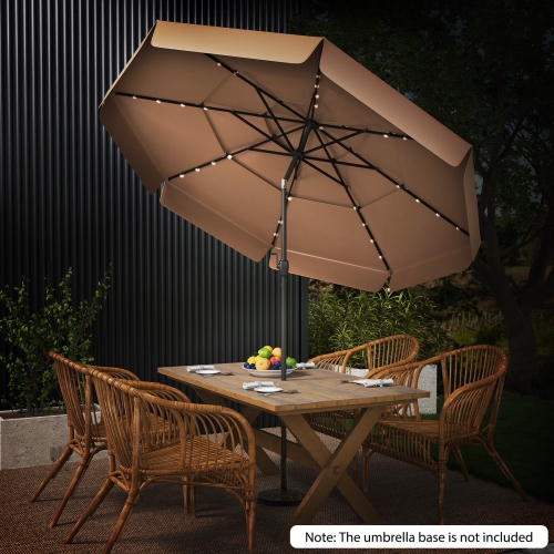 Costway 10 FT Solar Patio Umbrella with 32 LED Lights 3-Tier Vented Top & Ruffles Red/Brown/Blue/Beige/Gray