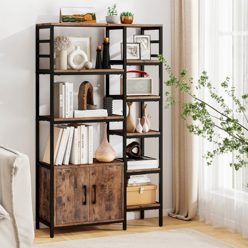 Costway 55.5" Tall Bookcase with 2-Door Cabinet Metal Frame Freestanding Display Rack